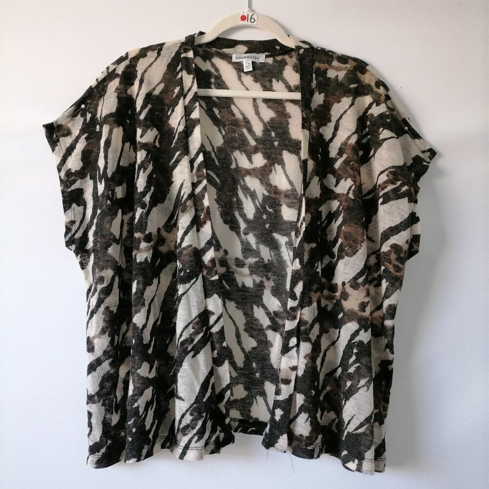 Roommates Womens Brown & White Open Front Abstract Print Cardigan Size XL